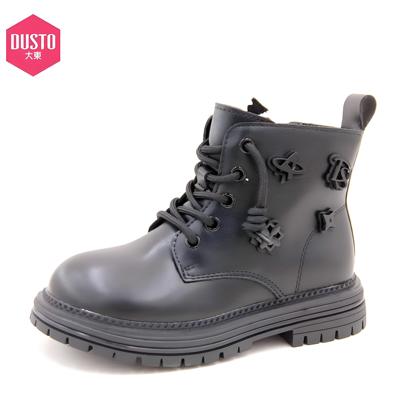 大东24冬季新品韩版女童洋气圆头加绒侧拉链时尚马丁靴24D1625