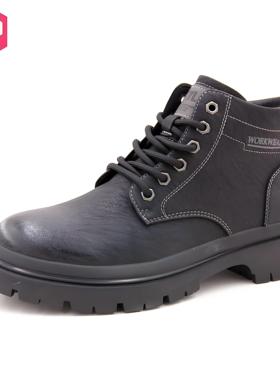 大东马丁靴男鞋24冬季韩版圆头系带户外靴中跟短靴男鞋24D6140
