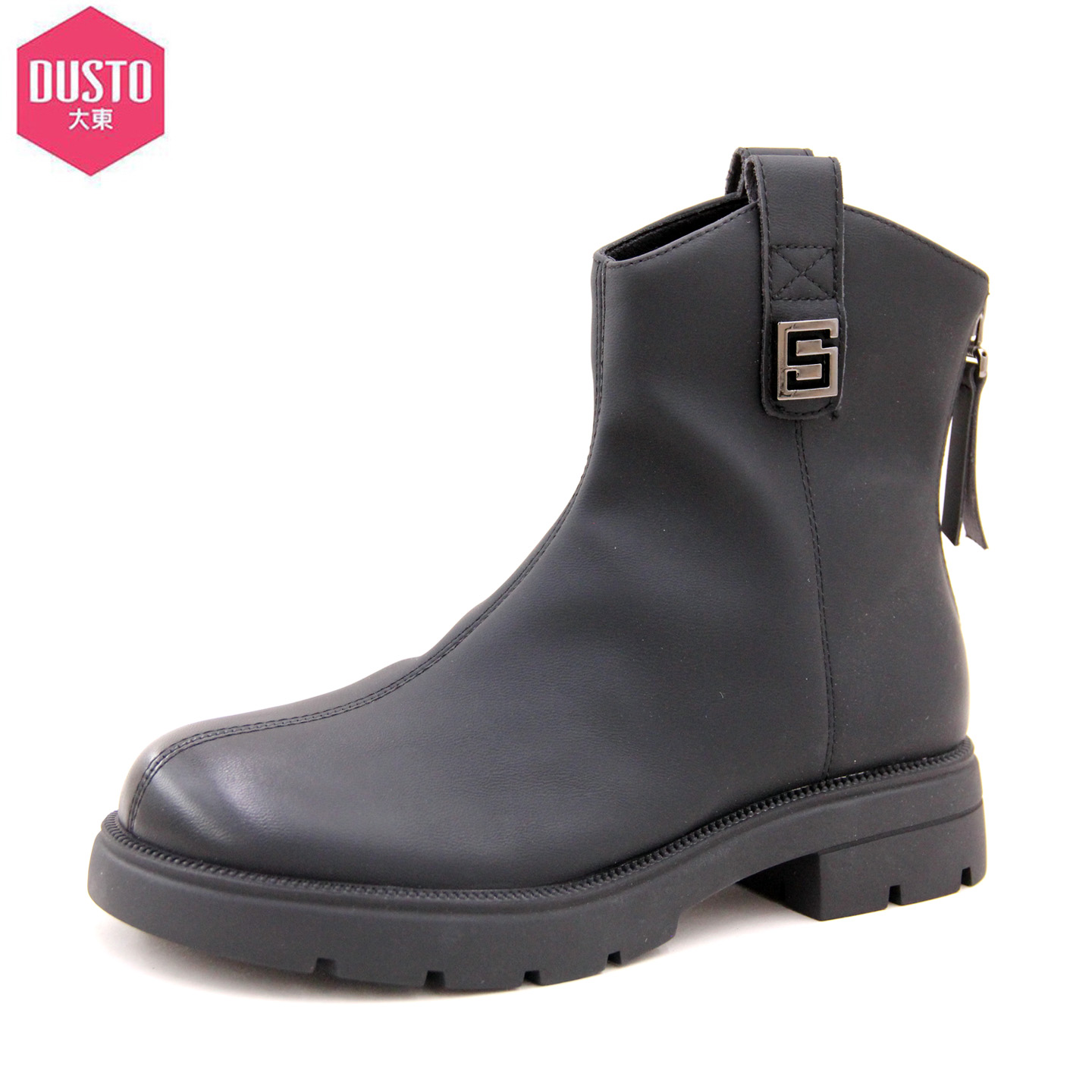 大东时装靴女鞋2024冬季新款时尚休闲风中跟粗跟圆头舒适加绒短靴