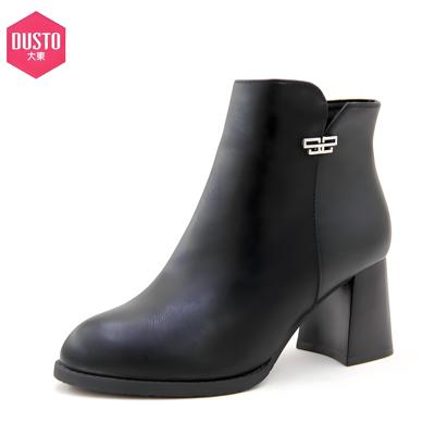 大东时装靴24秋冬新款高跟粗跟短靴法式小踝靴圆头瘦瘦靴