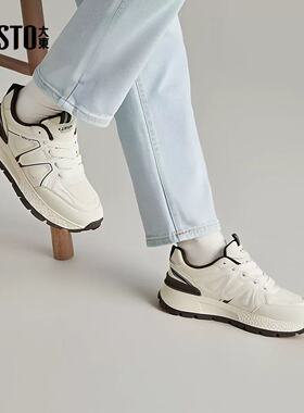 大东阿甘面包鞋24秋季新款时尚中跟平底圆头系带休闲鞋24Q7552