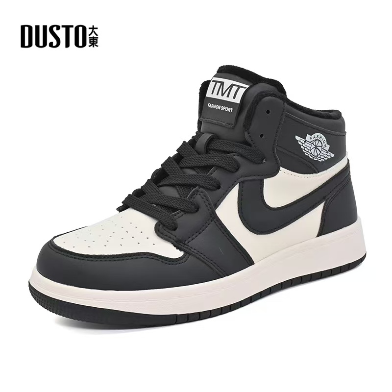 大东高帮鞋女2024冬季新款时尚休闲风中帮平底圆头系带学生鞋加绒