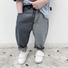 夏款中小童宝宝薄款天蚕丝冰丝牛仔裤8 9分裤男童AB裤女童洋气潮