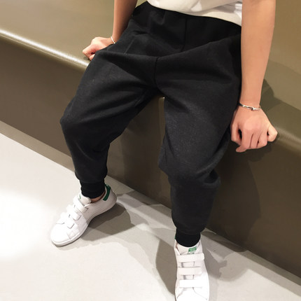 中大童运动休闲宝宝裤子小孩洋气男童裤子春款黑色高腰女宽松胖童