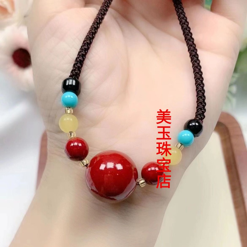 朱砂项链紫砂吊坠锁骨项链圆珠坠子挂绳礼物锁骨珠