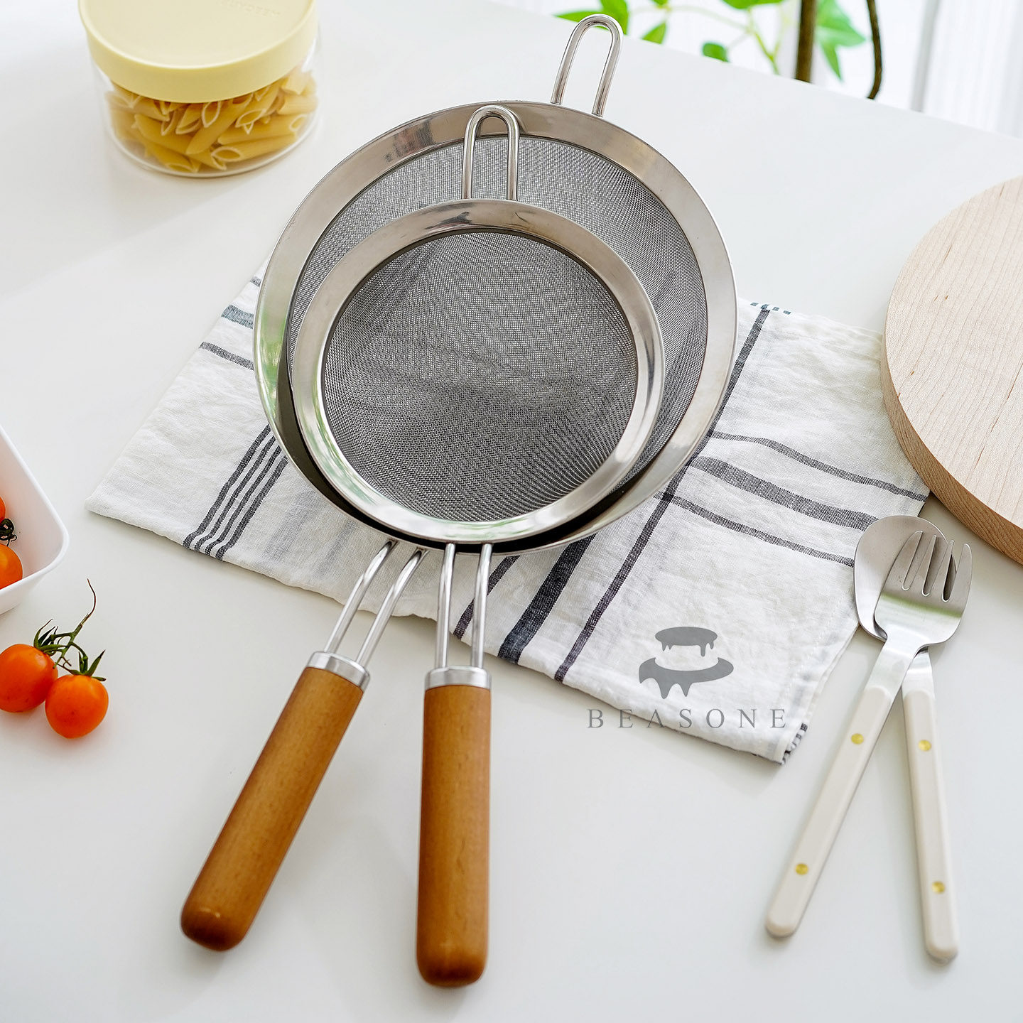 德国TCM原单304不锈钢天然榉木手柄过滤网烘焙粉筛