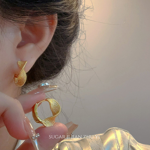 SUGAR 冷淡风耳环女 扭曲纹理金属耳扣ins小众简约设计感独特个性