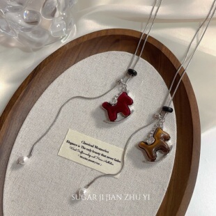 毛衣链配饰 秋冬高级感长款 新年红色小马吊坠项链女2026新款 爆款