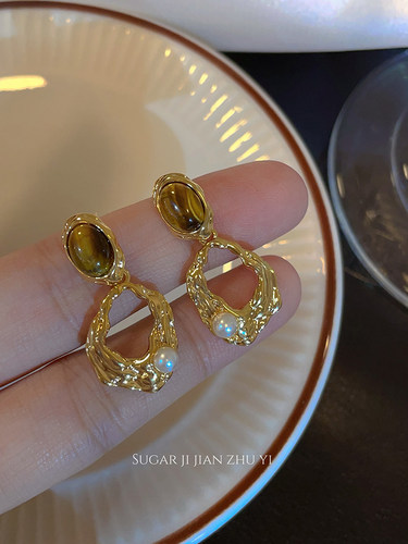 小众设计！秋冬美拉德虎眼石耳钉