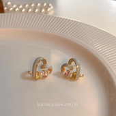 轻奢精致爆款 SUGAR 滴釉爱心珍珠耳钉2026年新款 耳环高级感耳饰女