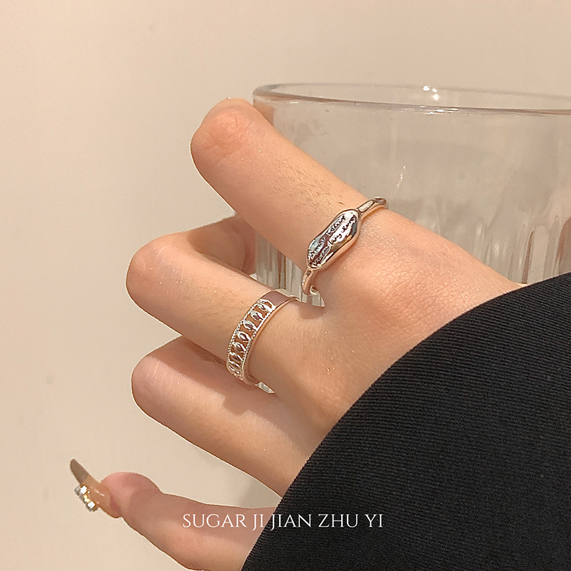 SUGAR 小众设计镂空金属戒指女ins个性简约冷淡风叠戴百搭食指戒