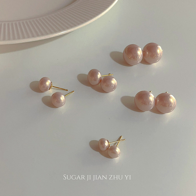 通勤百搭！粉光馒头珍珠耳钉