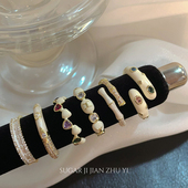 叠戴食指戒子 个性 SUGAR 奶油白滴釉彩钻戒指女复古小众高级感时尚