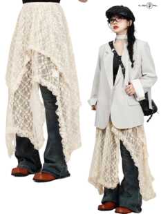 百搭叠穿不规则半身裙波西米亚游牧风百搭垂感蕾丝裙通勤