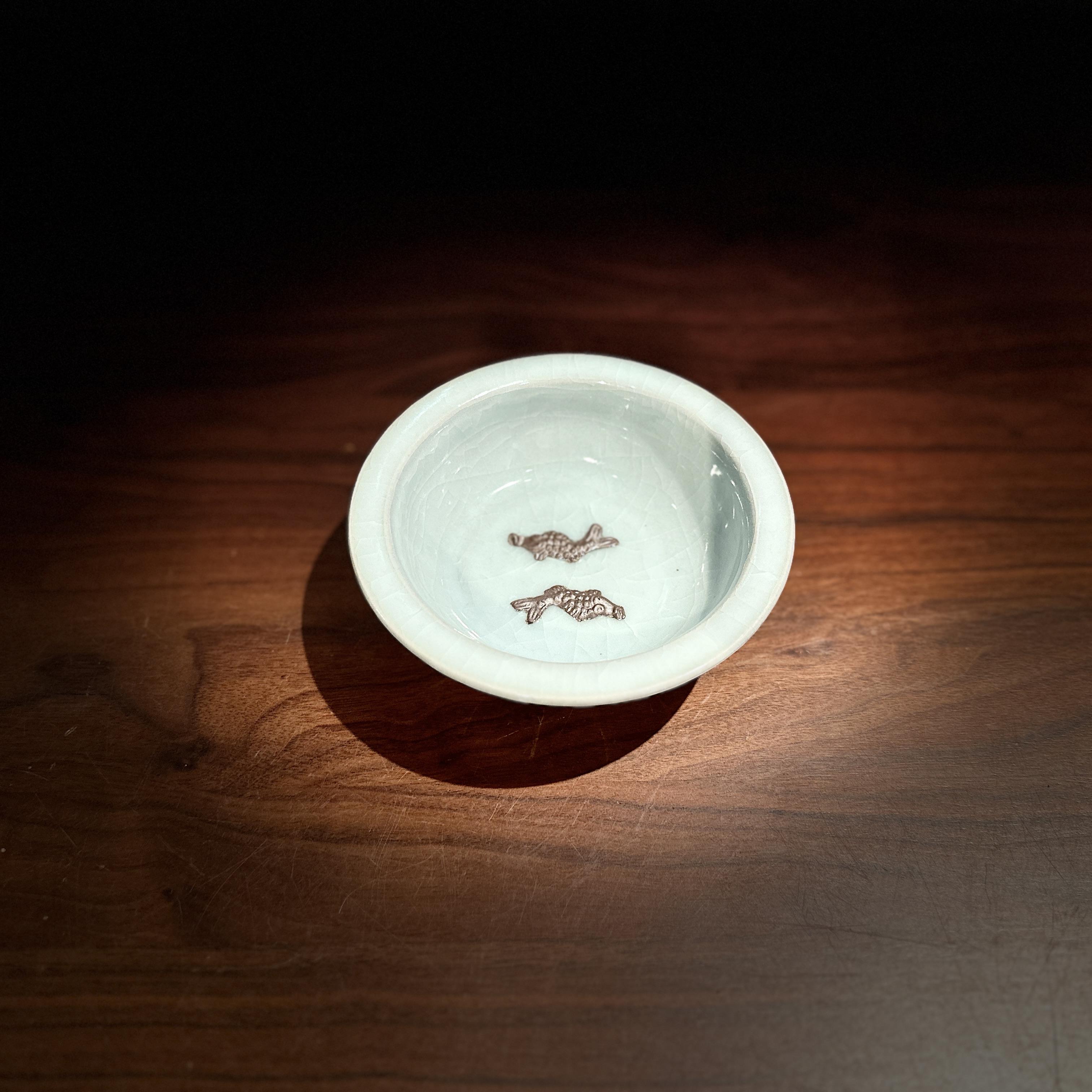 80年代仿宋龙泉青瓷文房笔洗 龙泉窑瓜棱双鱼盘 工夫茶道器壶承托