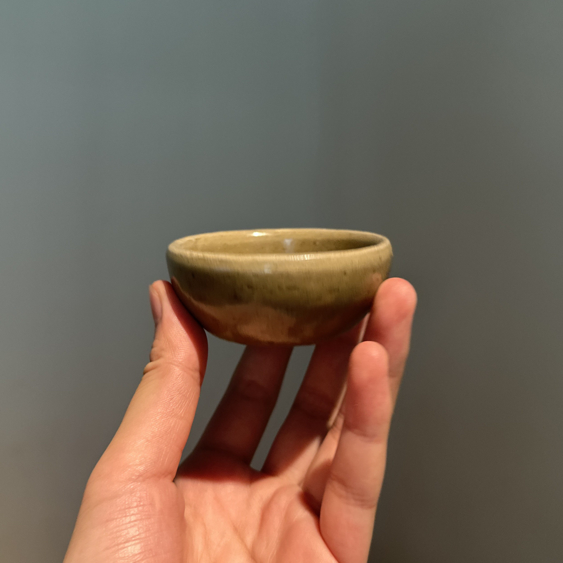 明代清初老瓷器 龙泉窑青瓷鳝鱼黄色卧足浅口杯 泡茶道主人杯55c