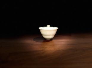 原矿高岭土德化白瓷葫芦形盖碗 经典 专业茶人泡茶大美折腰二才碗
