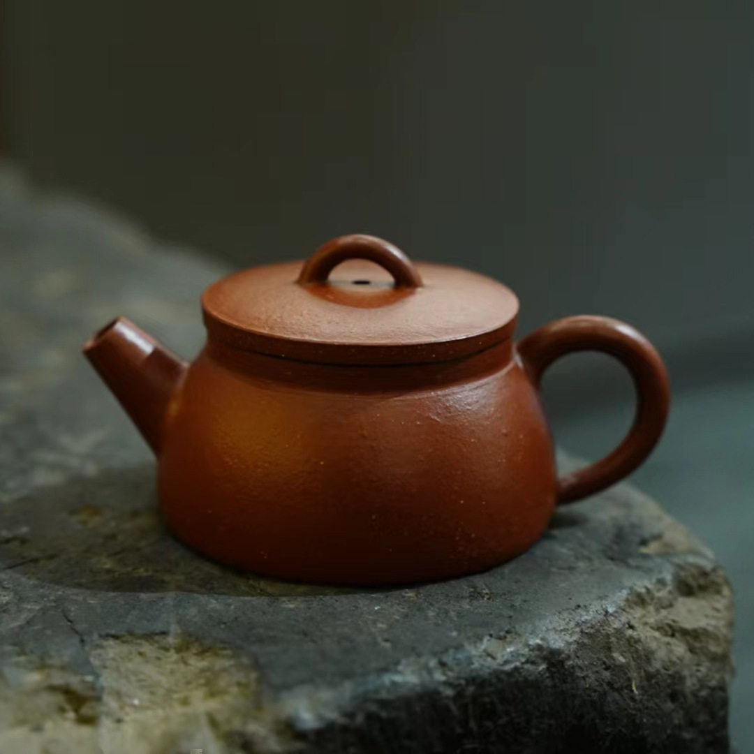 80年代台定精品紫砂壶全手工平盖巨轮珠 原矿老朱泥工夫茶小品60c