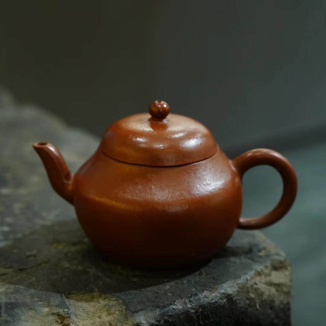 80年代台定纯手工紫砂经典宫灯壶 原矿油性料朱泥片玉斋小品110cc
