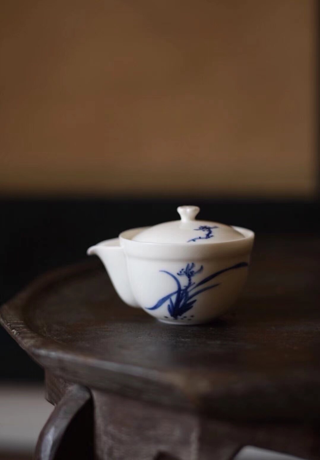 日本回流昭和年代手绘急需 青花白瓷全手绘竹图 茶道工夫茶泡茶器