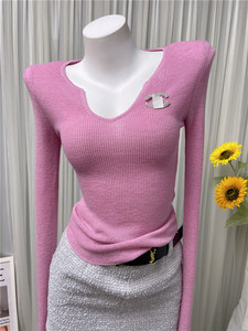 OOTD多巴胺纯欲盐甜系U领修身显瘦针织上毛衣上衣JaneQueen秋冬