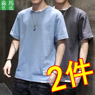 純棉體恤假兩件上衣服圓領(lǐng)打底衫 淼馬優(yōu)選短袖 t恤男士 2025夏季 男