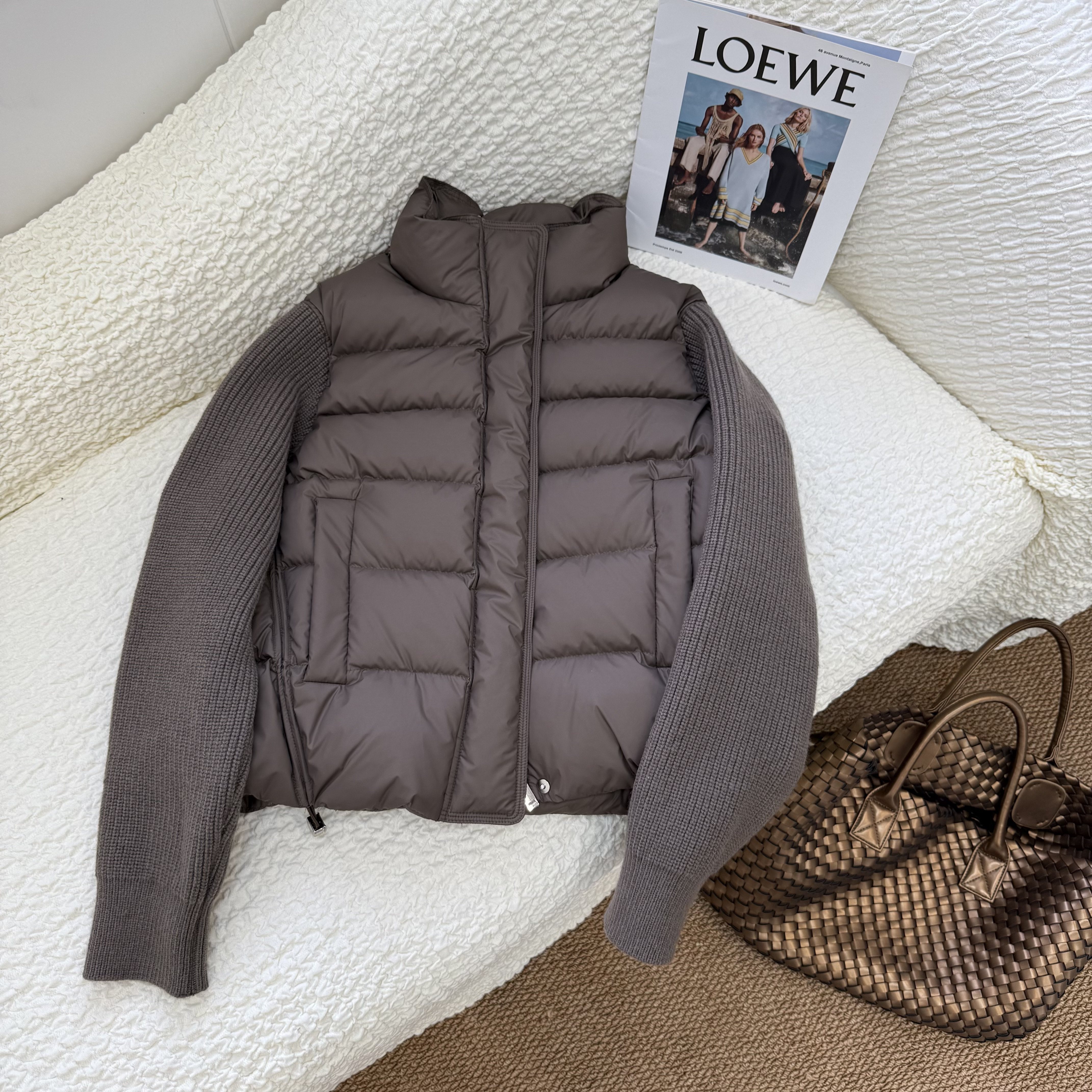 2025秋冬新款韩版90白鸭绒针织拼接短款立领羽绒服女显瘦高端外套