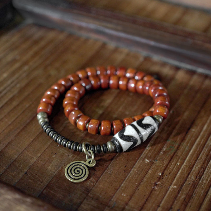 曲尾花原创复古民族风牛骨手串男生 个性可把玩国潮手链女手饰品
