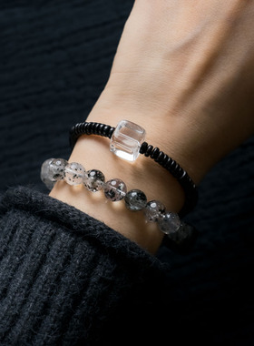 非鱼之家原创天然水晶木珠手链