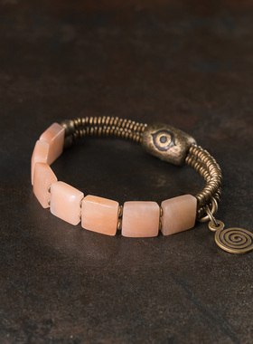 复古文艺橙色东陵石手排手链女 小众设计个性潮流手串 百搭手饰品