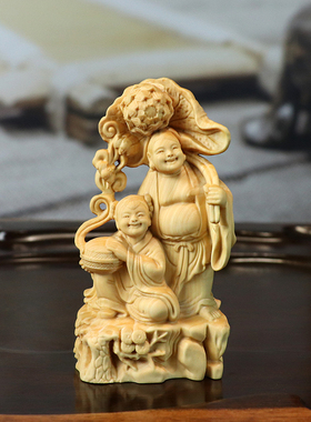 黄杨木雕刻合二仙摆件合和仙手把件家居装饰车内饰品客厅商务礼品