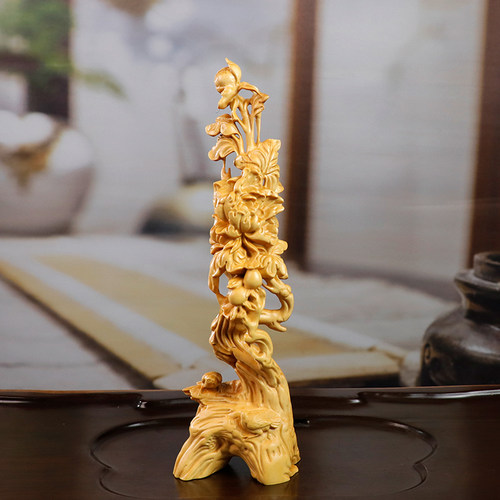 黄杨木雕牡丹花王国色天香花开富贵植物花鸟客厅玄关家居装饰摆件