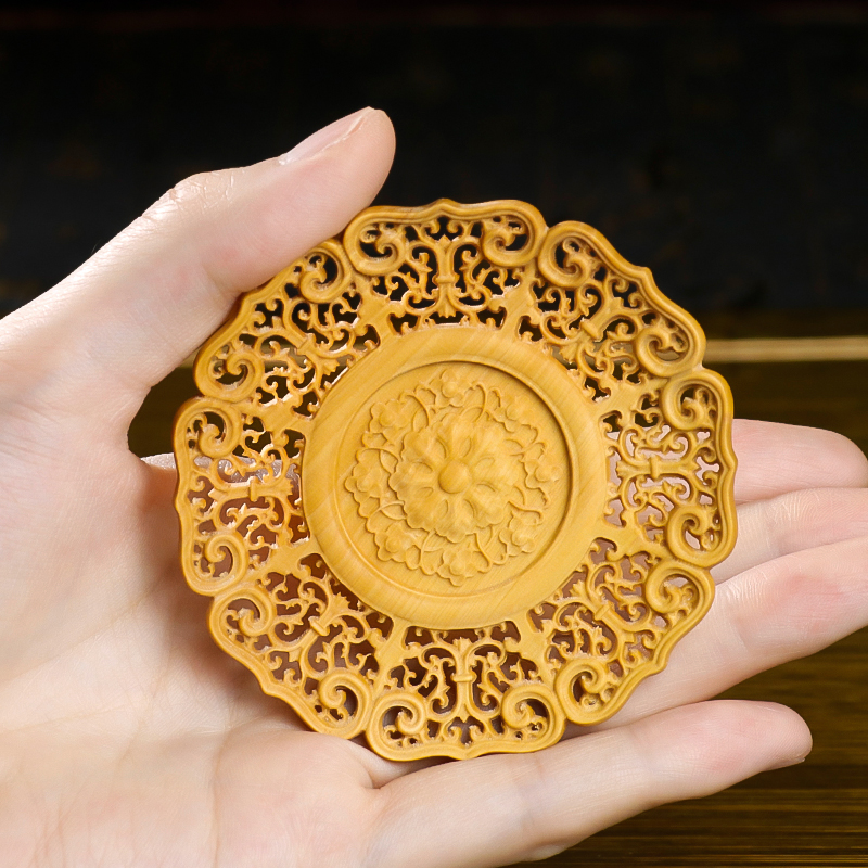 木质雕刻杯垫杯托茶镂空透雕