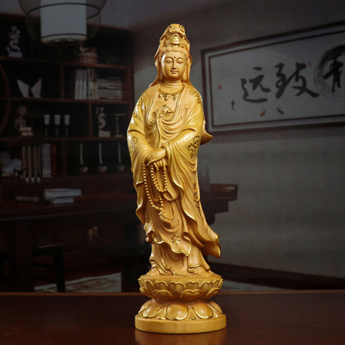 黄杨木雕观音菩萨中式家居摆件