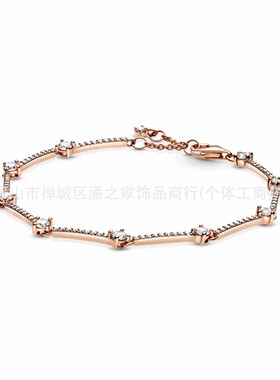 潘之家多拉镶锆石银手链女轻奢小众高级感情侣首饰叠戴风手饰批发