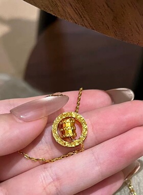 沙金碎冰冰圆环小蛮腰项链女仿黄金轻奢高级感转运锁骨链久不掉色