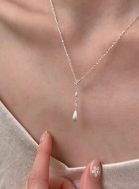 S925纯银拉丝水滴项链饰品女轻奢小众时尚百搭高级感古法简约颈链