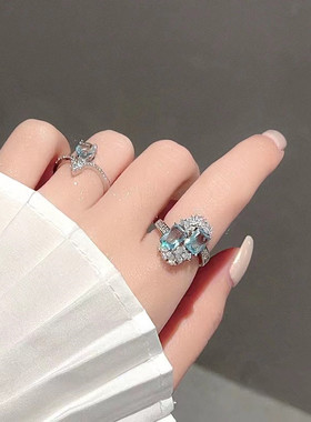 蝴蝶结锆石项链女轻奢小众设计高级锁骨链时尚个性海蓝宝雪花戒指