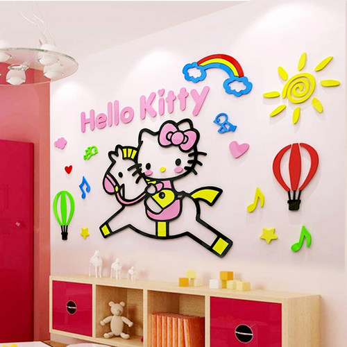 hellokitty猫墙贴纸3d女孩房间