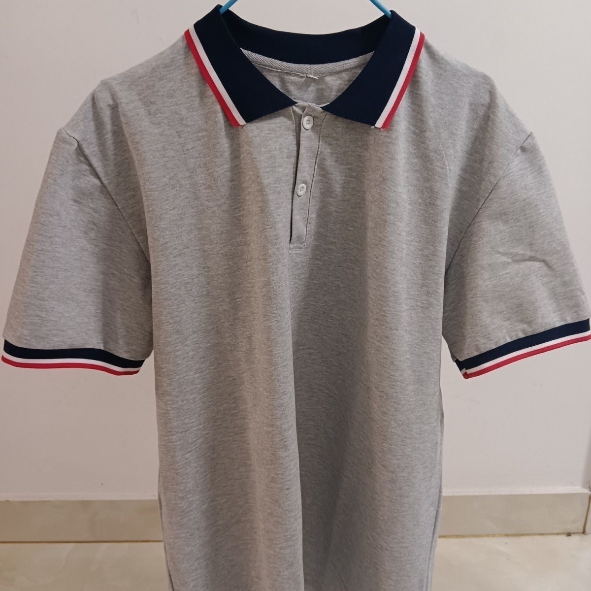 定做中小学生夏季灰色网眼棉短袖T恤红白杠polo衫校服男女班服