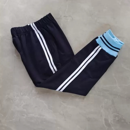 中小学生藏青色两道白针织条加浅蓝底2道藏蓝紧口加绒加厚运动裤