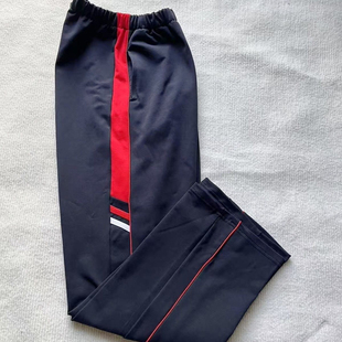 藏青中小学生校服长裤春秋季夏薄款红色侧边宽杠直筒加绒加厚冬款