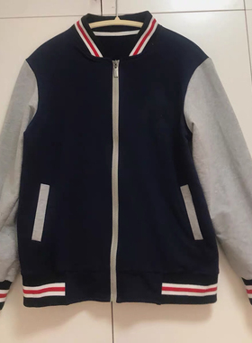 春秋款中小学生男女纯棉校服深蓝色拼浅灰色上衣外套运动班服