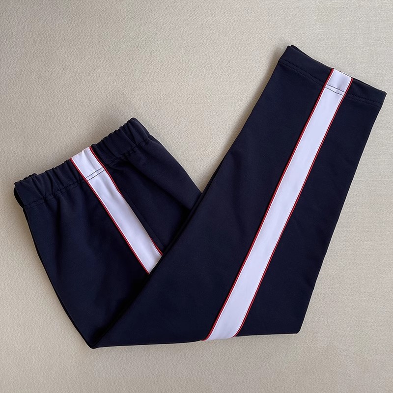 藏蓝校服裤子白宽杠两侧红细条