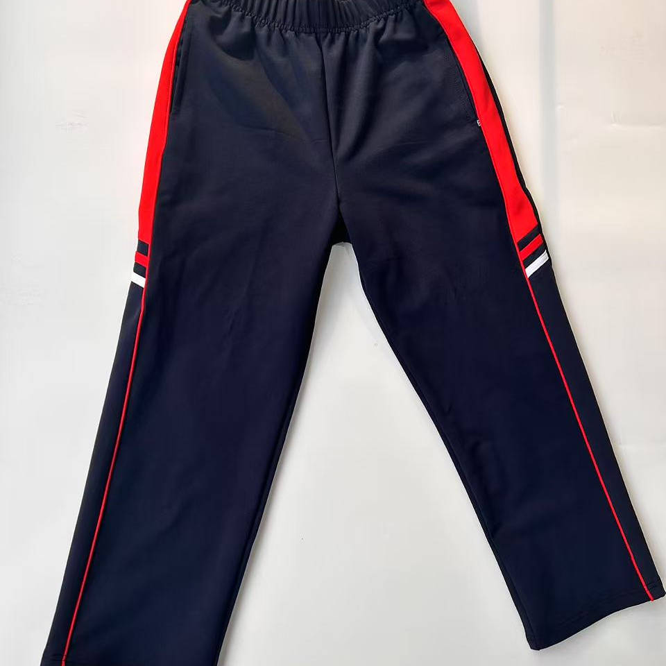 藏蓝色校服长裤红色宽杠细条直筒