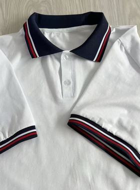高中小学生夏季纯棉白色短袖T恤净版POLO领校服上衣