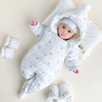 婴儿连体羽绒服送手脚套保暖神器