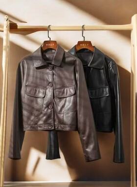 皮衣韩版经典款轻奢外套气质短款休闲百搭绵羊皮夹克小外套LS-LL