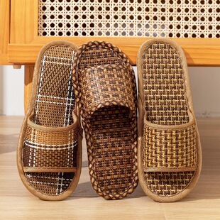 清凉藤草席家居防滑地板拖鞋 草编亚麻藤草男女室内凉拖鞋 家用夏季