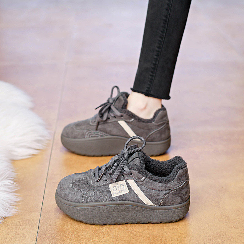 踩屎感加绒孕妇运动鞋女2025新款秋冬爆款灰色德训鞋松糕厚底棉鞋